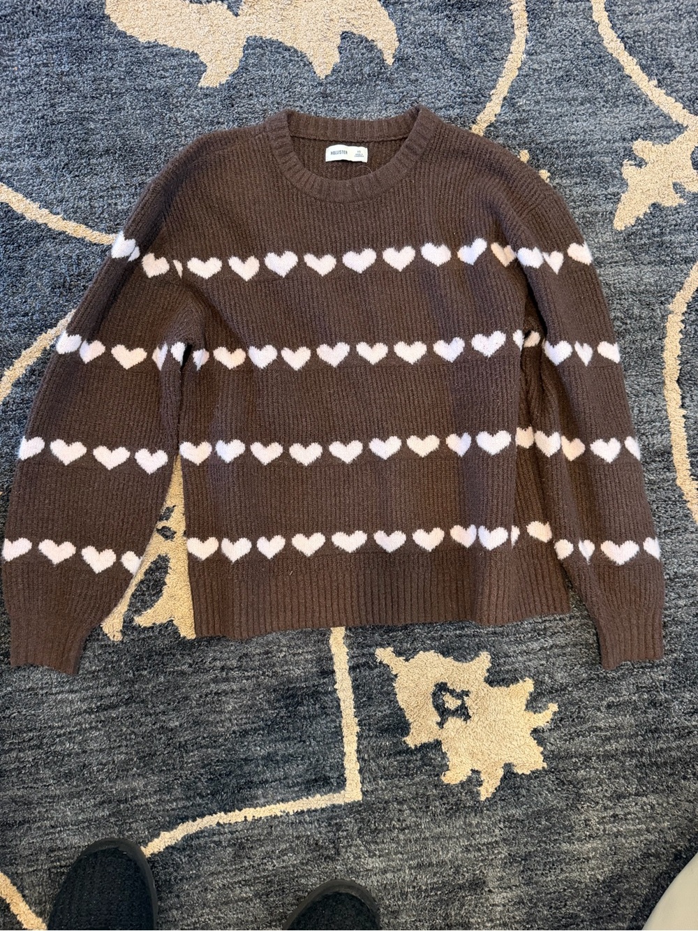 Hollister Heart Stripe Brown Crewneck Sweater